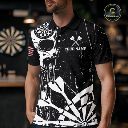 Custom White Skull Darts Board Dart Shirts for Men Darts Team Jerseys Polo & 1/4 Zip NNT133