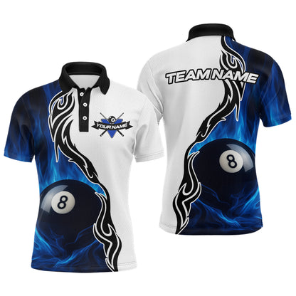Custom Blue Flame 8 Ball Billiard Shirts for Men Billiard Team Shirts Billiard League Polo & 1/4 Zipper NNT88