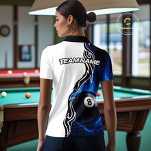 Load image into Gallery viewer, Custom Blue Flame 8 Ball Billiard Shirts for Women Billiard Team Shirts Billiard League Polo &amp; 1/4 Zipper NNT88
