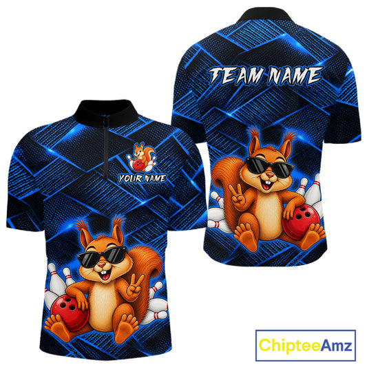 Blue Squirrel Funny Custom Bowling Jersey for Men Bowling Team Shirts Bowling League HNT304