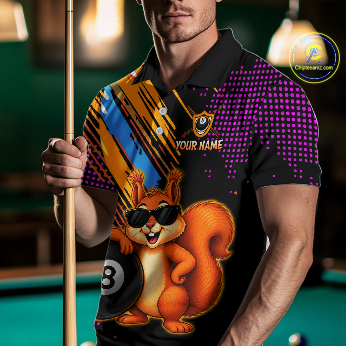Custom Squirrel 8 Ball Billiard Shirts for Men Billiard Team Jerseys Billiard League Polo & 1/4 Zip NNT285