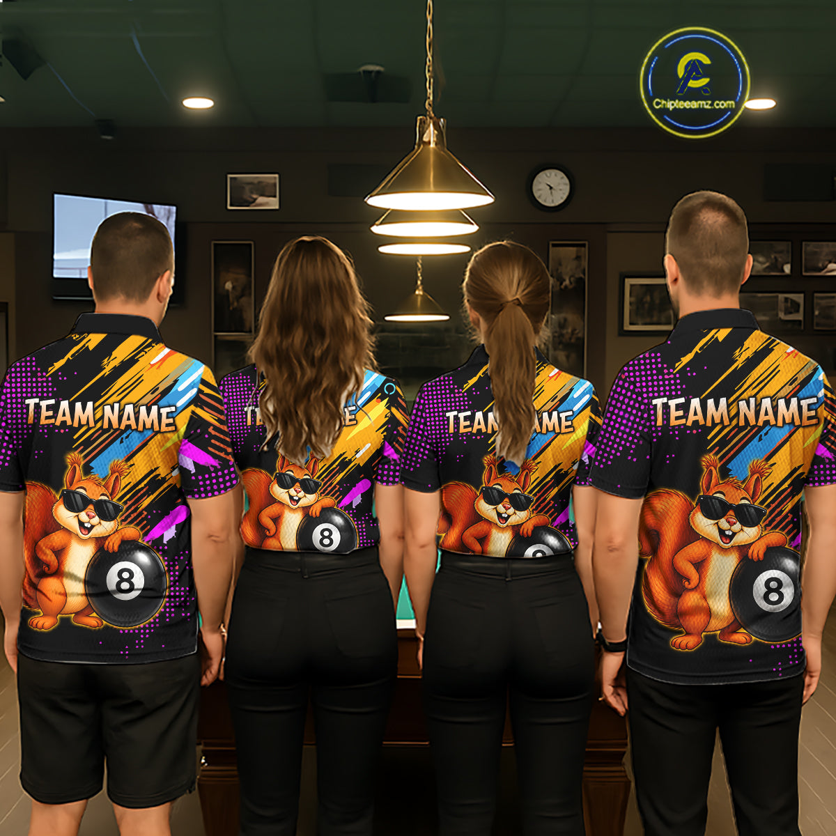 Custom Squirrel 8 Ball Billiard Shirts for Women Billiard Team Jerseys Billiard League Polo & 1/4 Zip NNT285