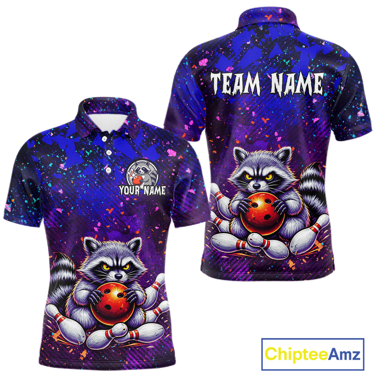 Custom Funny Raccoon Bowling Jersey for Men Bowling Tournament Polo & 1/4 Zip Bowling Team Shirts HNT216