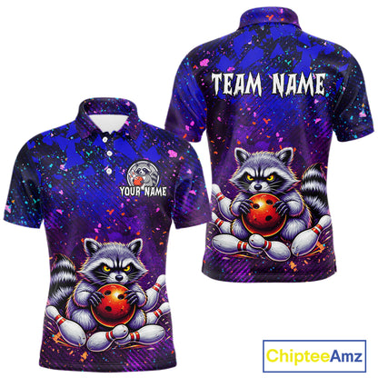 Custom Funny Raccoon Bowling Jersey for Men Bowling Tournament Polo & 1/4 Zip Bowling Team Shirts HNT216