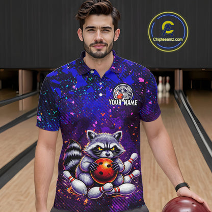 Custom Funny Raccoon Bowling Jersey for Men Bowling Tournament Polo & 1/4 Zip Bowling Team Shirts HNT216