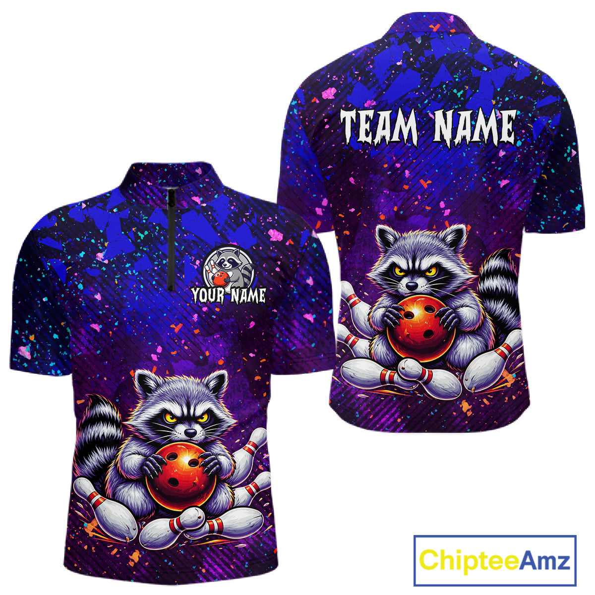 Custom Funny Raccoon Bowling Jersey for Men Bowling Tournament Polo & 1/4 Zip Bowling Team Shirts HNT216