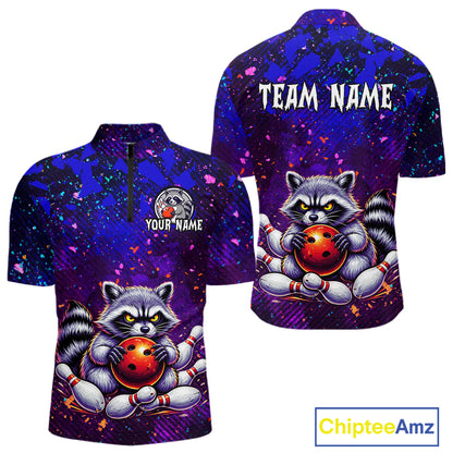 Custom Funny Raccoon Bowling Jersey for Men Bowling Tournament Polo & 1/4 Zip Bowling Team Shirts HNT216