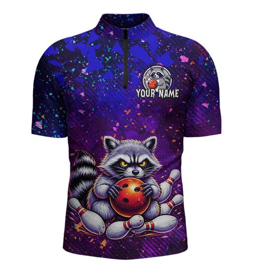 Custom Funny Raccoon Bowling Jersey for Men Bowling Tournament Polo & 1/4 Zip Bowling Team Shirts HNT216