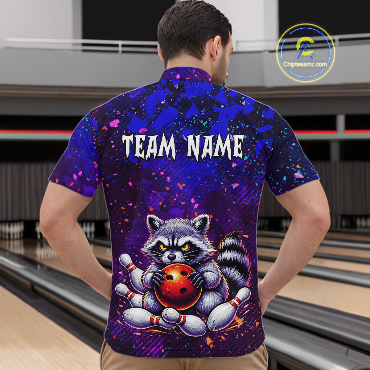 Custom Funny Raccoon Bowling Jersey for Men Bowling Tournament Polo & 1/4 Zip Bowling Team Shirts HNT216