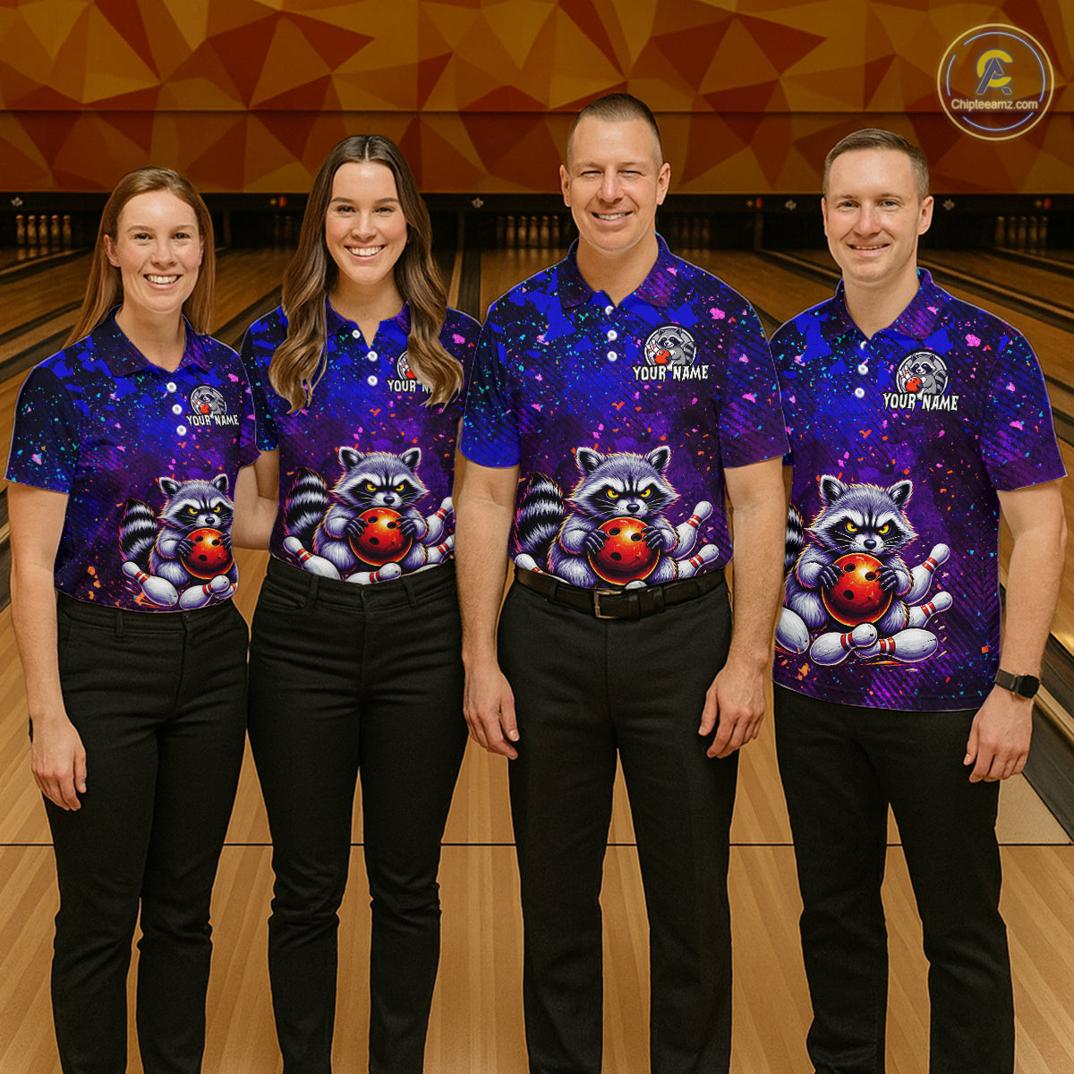 Custom Funny Raccoon Bowling Jersey for Men Bowling Tournament Polo & 1/4 Zip Bowling Team Shirts HNT216