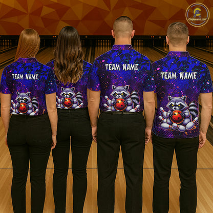 Custom Funny Raccoon Bowling Jersey for Men Bowling Tournament Polo & 1/4 Zip Bowling Team Shirts HNT216