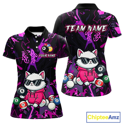 Custom Pink Cat Funny 8 Ball Pool Shirts Billiard Shirt for Women Billiard Team Jersey League NNT175