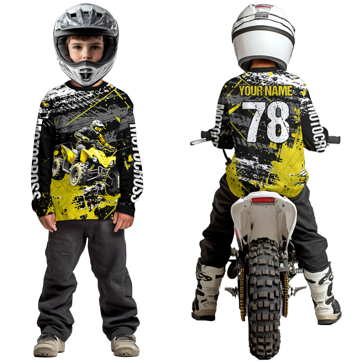 Custom Yellow Off-Road Quad Bike Shirt Youth ATV Motocross Shirts Kid Men Women UPF30+ DNT78