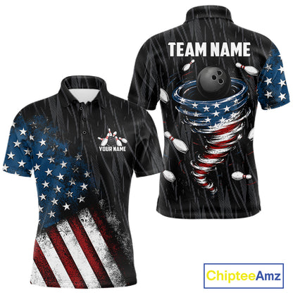Custom Grunge US Flag Tornado Bowling Jersey for Men Bowling Team Shirts Polo & 1/4 Zip HNT487