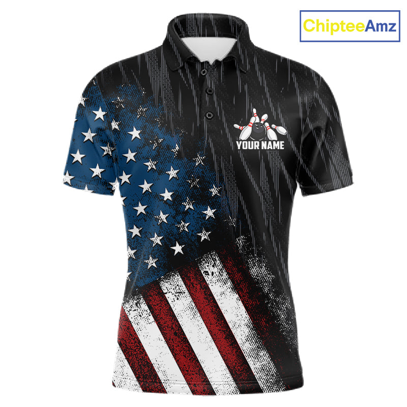 Custom Grunge US Flag Tornado Bowling Jersey for Men Bowling Team Shirts Polo & 1/4 Zip HNT487