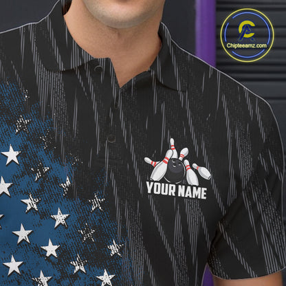 Custom Grunge US Flag Tornado Bowling Jersey for Men Bowling Team Shirts Polo & 1/4 Zip HNT487