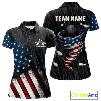 Custom Grunge US Flag Tornado Bowling Jersey for Women Bowling Team Shirts Polo & 1/4 Zip HNT487