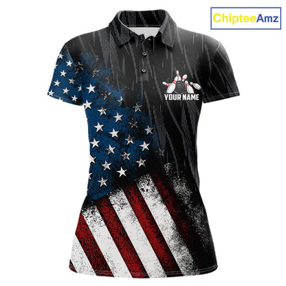Custom Grunge US Flag Tornado Bowling Jersey for Women Bowling Team Shirts Polo & 1/4 Zip HNT487