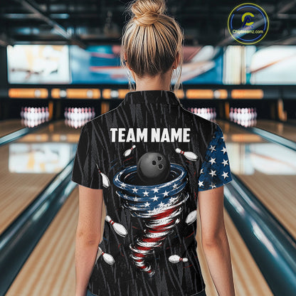 Custom Grunge US Flag Tornado Bowling Jersey for Women Bowling Team Shirts Polo & 1/4 Zip HNT487