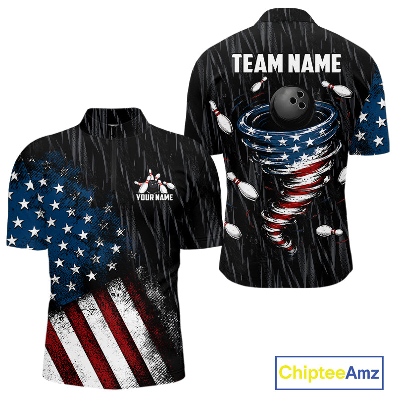 Custom Grunge US Flag Tornado Bowling Jersey for Men Bowling Team Shirts Polo & 1/4 Zip HNT487