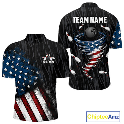 Custom Grunge US Flag Tornado Bowling Jersey for Men Bowling Team Shirts Polo & 1/4 Zip HNT487