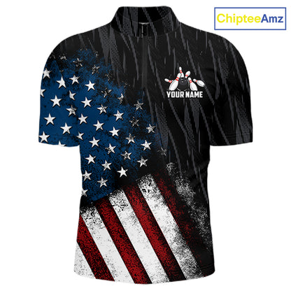 Custom Grunge US Flag Tornado Bowling Jersey for Men Bowling Team Shirts Polo & 1/4 Zip HNT487