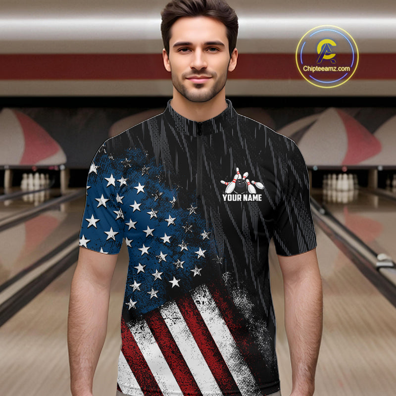Custom Grunge US Flag Tornado Bowling Jersey for Men Bowling Team Shirts Polo & 1/4 Zip HNT487