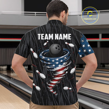 Custom Grunge US Flag Tornado Bowling Jersey for Men Bowling Team Shirts Polo & 1/4 Zip HNT487
