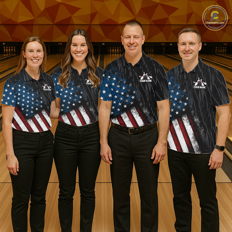 Custom Grunge US Flag Tornado Bowling Jersey for Men Bowling Team Shirts Polo & 1/4 Zip HNT487