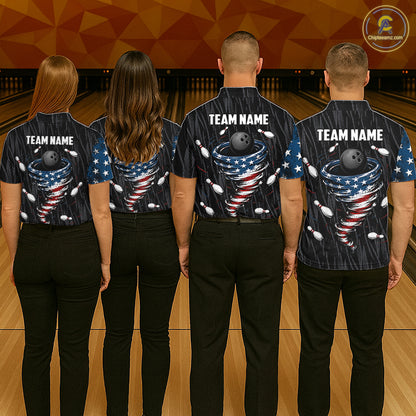 Custom Grunge US Flag Tornado Bowling Jersey for Men Bowling Team Shirts Polo & 1/4 Zip HNT487