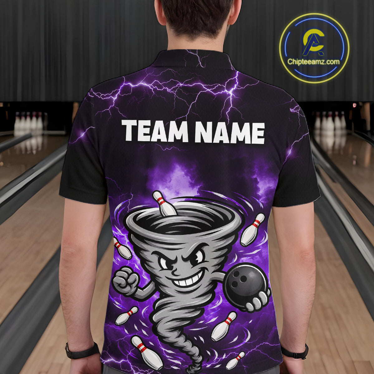 Custom Purple Thunder Lightning Tornado Bowling Jersey for Men Bowling Team Shirts Polo & 1/4 Zip HNT477