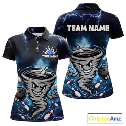 Custom Blue Thunder Lightning Tornado Bowling Jersey for Women Bowling Team Shirts Polo & 1/4 Zip HNT477