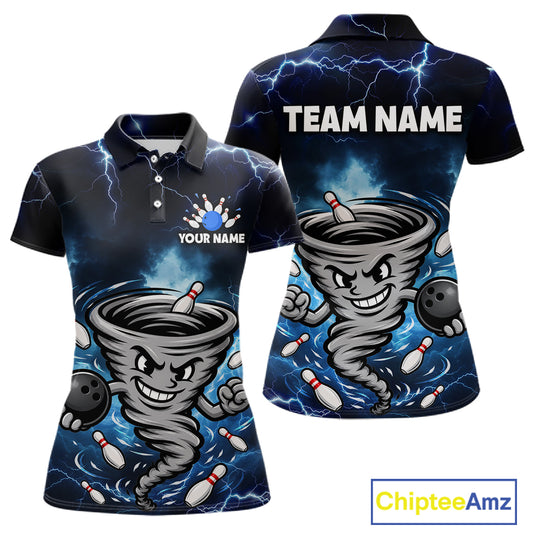 Custom Blue Thunder Lightning Tornado Bowling Jersey for Women Bowling Team Shirts Polo & 1/4 Zip HNT477