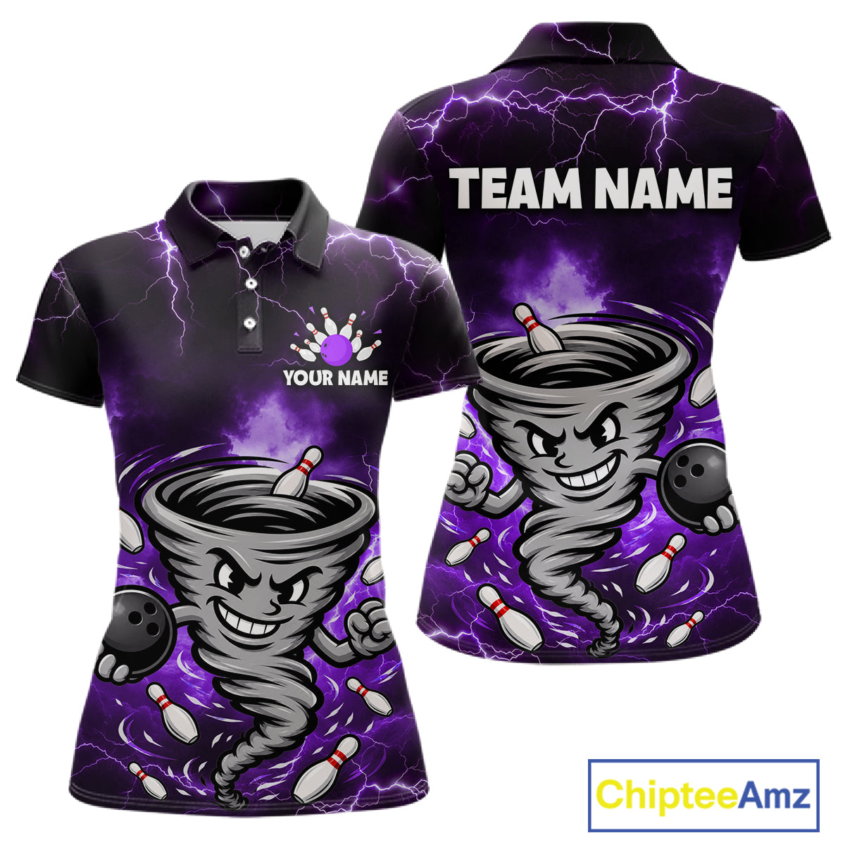 Custom Purple Thunder Lightning Tornado Bowling Jersey for Women Bowling Team Shirts Polo & 1/4 Zip HNT477