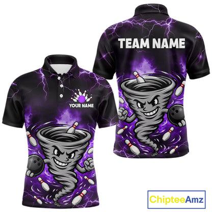 Custom Purple Thunder Lightning Tornado Bowling Jersey for Men Bowling Team Shirts Polo & 1/4 Zip HNT477