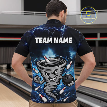 Custom Blue Thunder Lightning Tornado Bowling Jersey for Men Bowling Team Shirts Polo & 1/4 Zip HNT477