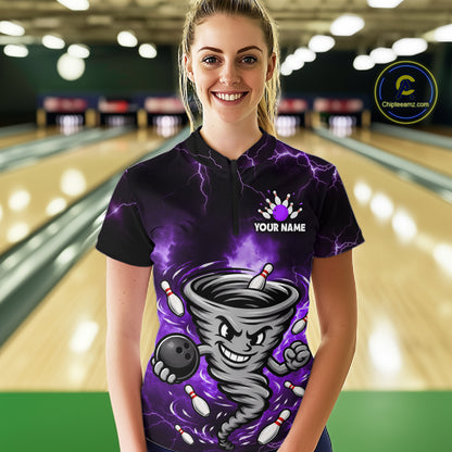 Custom Purple Thunder Lightning Tornado Bowling Jersey for Women Bowling Team Shirts Polo & 1/4 Zip HNT477