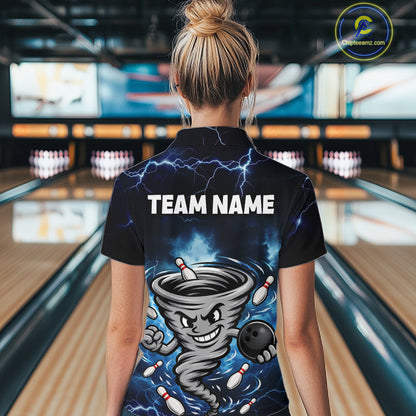Custom Blue Thunder Lightning Tornado Bowling Jersey for Women Bowling Team Shirts Polo & 1/4 Zip HNT477