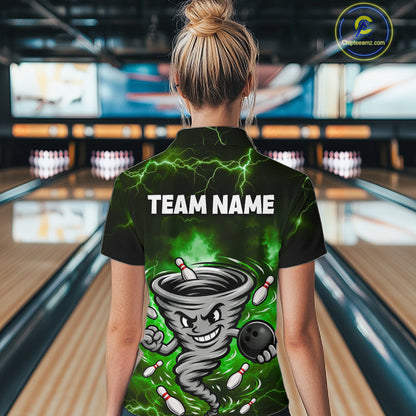 Custom Green Thunder Lightning Tornado Bowling Jersey for Women Bowling Team Shirts Polo & 1/4 Zip HNT477