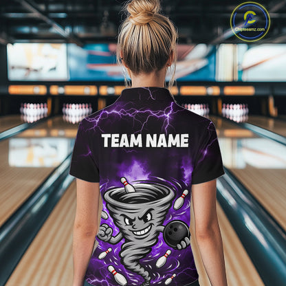 Custom Purple Thunder Lightning Tornado Bowling Jersey for Women Bowling Team Shirts Polo & 1/4 Zip HNT477