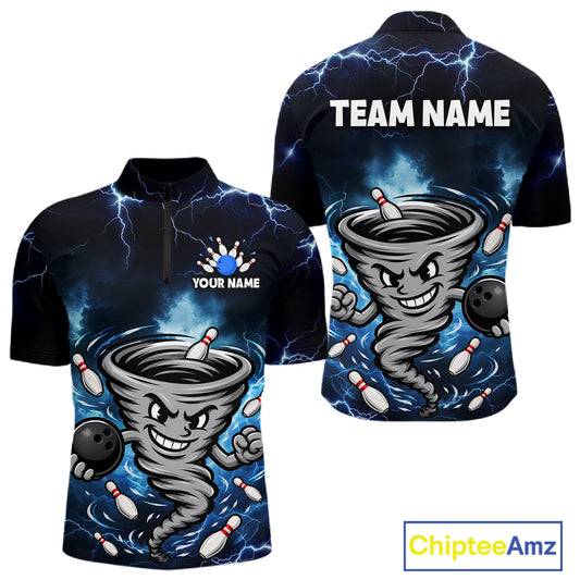 Custom Blue Thunder Lightning Tornado Bowling Jersey for Men Bowling Team Shirts Polo & 1/4 Zip HNT477