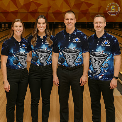 Custom Blue Thunder Lightning Tornado Bowling Jersey for Women Bowling Team Shirts Polo & 1/4 Zip HNT477