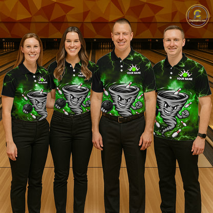 Custom Green Thunder Lightning Tornado Bowling Jersey for Women Bowling Team Shirts Polo & 1/4 Zip HNT477