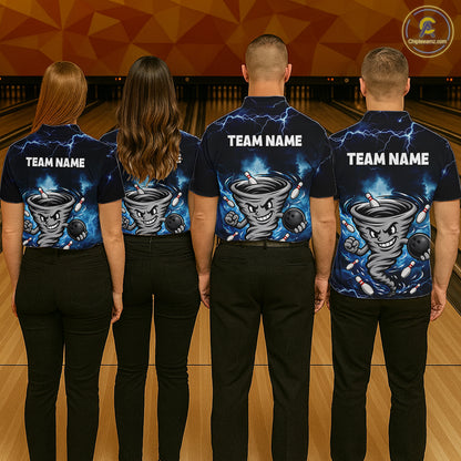 Custom Blue Thunder Lightning Tornado Bowling Jersey for Women Bowling Team Shirts Polo & 1/4 Zip HNT477