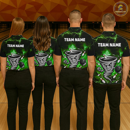 Custom Green Thunder Lightning Tornado Bowling Jersey for Men Bowling Team Shirts Polo & 1/4 Zip HNT477