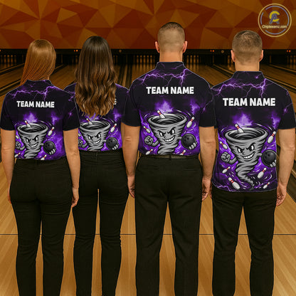 Custom Purple Thunder Lightning Tornado Bowling Jersey for Men Bowling Team Shirts Polo & 1/4 Zip HNT477