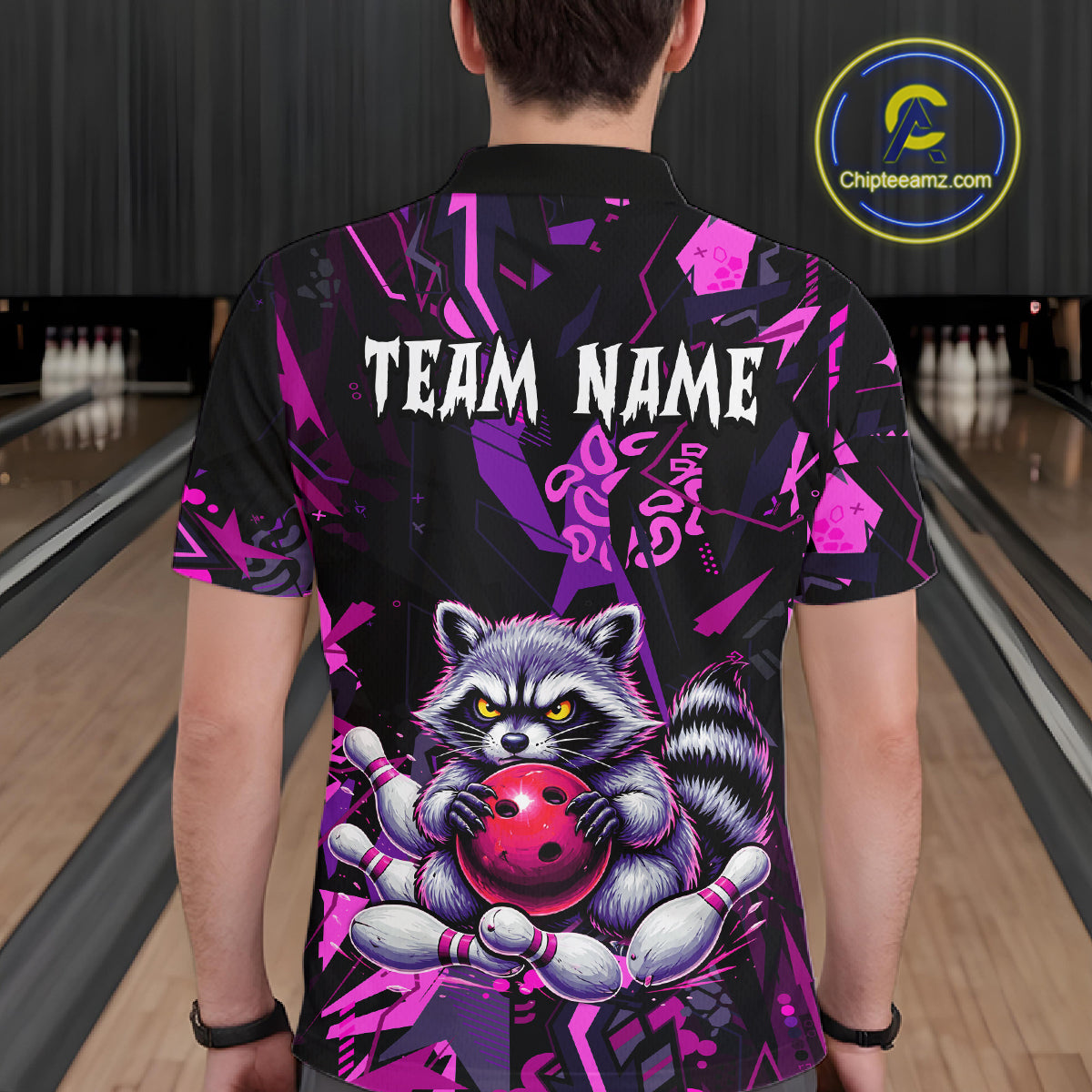 Custom Funny Raccoon Bowling Jersey for Men Bowling Team Shirts Bowling League Polo & 1/4 Zip HNT478