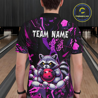 Custom Funny Raccoon Bowling Jersey for Men Bowling Team Shirts Bowling League Polo & 1/4 Zip HNT478