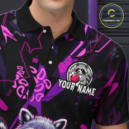 Custom Funny Raccoon Bowling Jersey for Men Bowling Team Shirts Bowling League Polo & 1/4 Zip HNT478