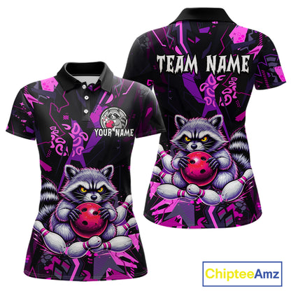 Custom Funny Raccoon Bowling Jersey for Women Bowling Team Shirts Bowling League Polo & 1/4 Zip HNT478